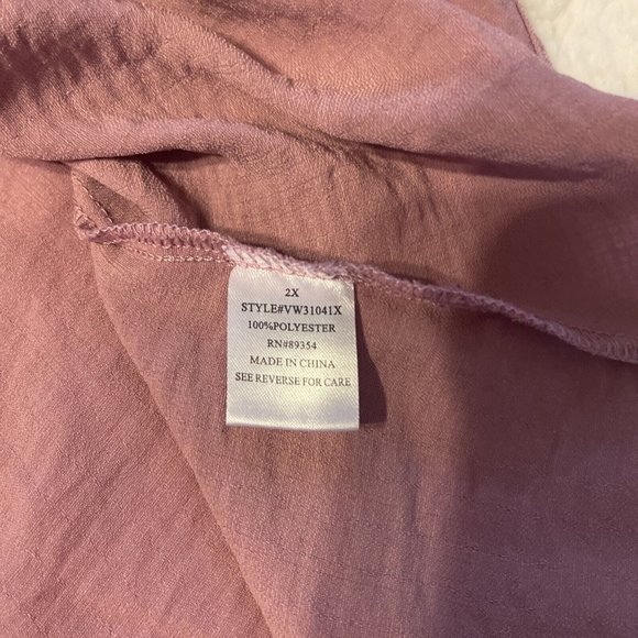 Womens 2x Adrienne Vittadini Rose Colored Button Down Blouse Front Tie - Picture 5 of 9